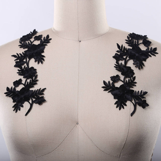 Black Embroidery Flower Patch