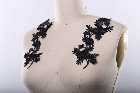 Black Embroidery Flower Patch