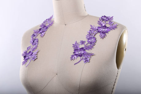 Embroidered Flower Applique Purple Lilac