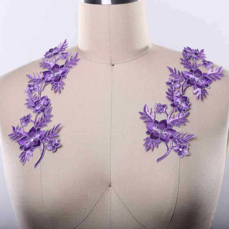 Embroidered Flower Applique Purple Lilac