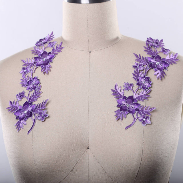 Embroidered Flower Applique Purple Lilac