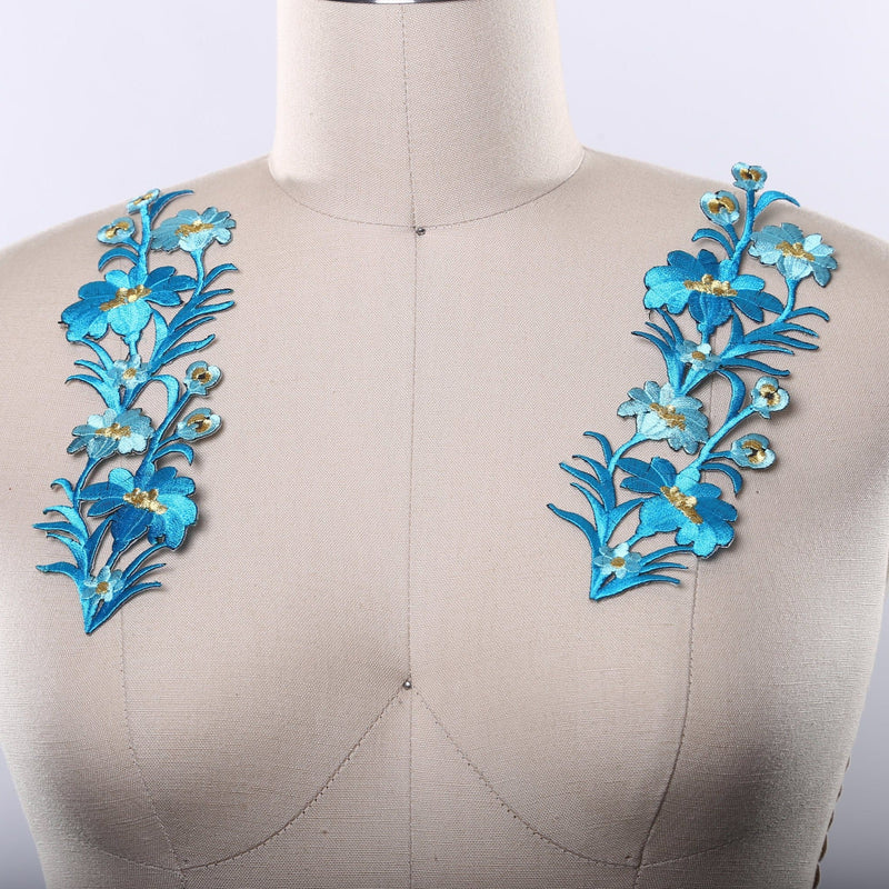 Flower Applique Electric Blue Embroidery