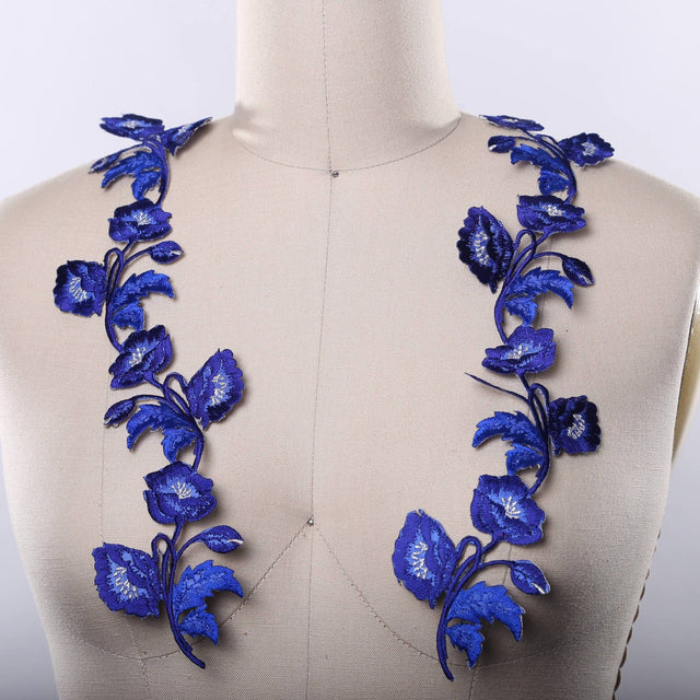Flower Patch Royal Blue Embroidered Iron-On Applique