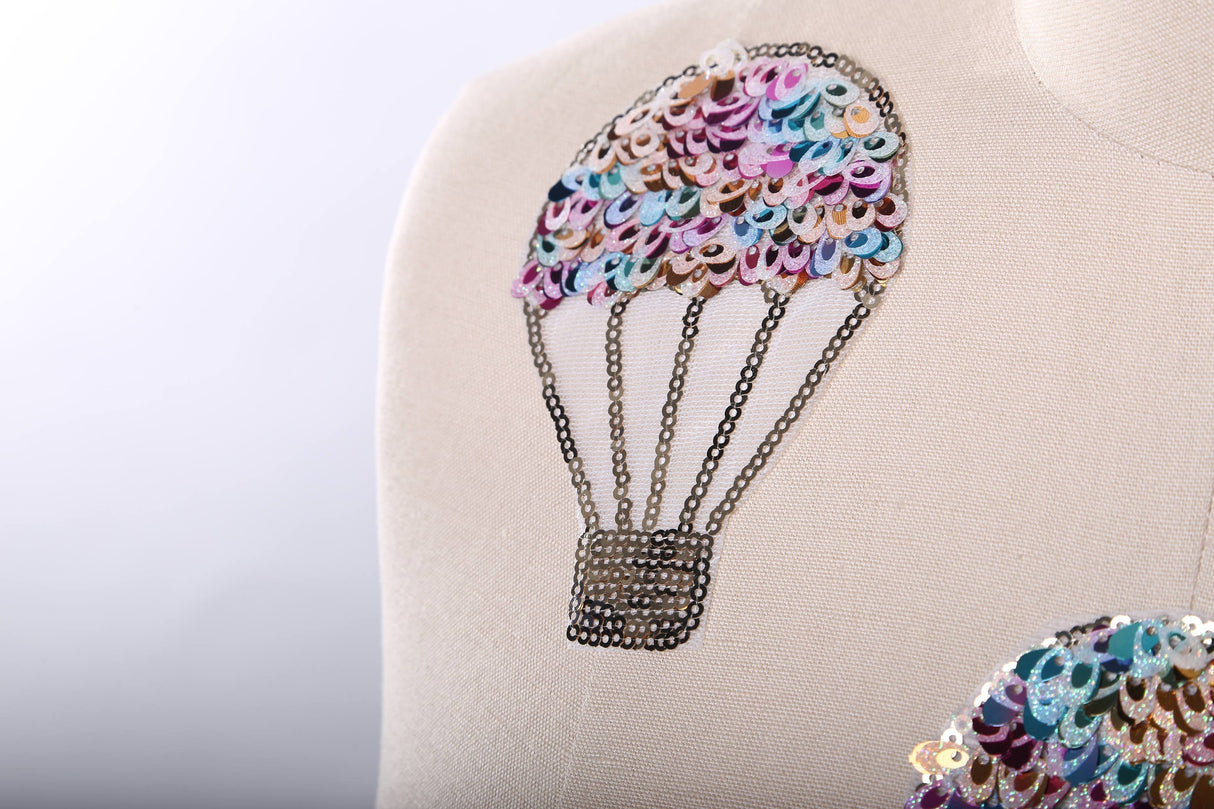 Sequin Hot Air Balloon Patch Antique Gold