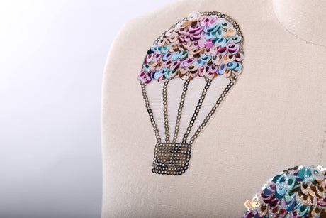 Sequin Hot Air Balloon Patch Antique Gold