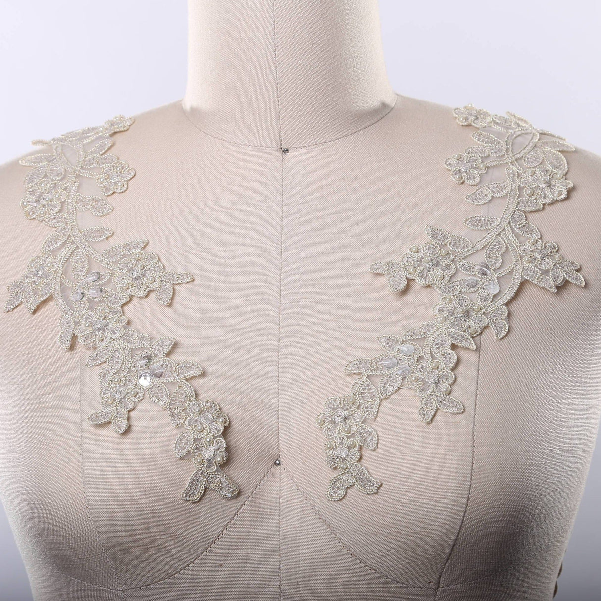 Beaded Flower Lace Applique Champagne
