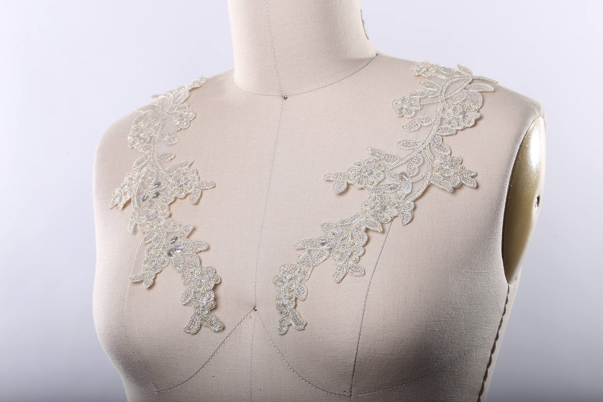 Beaded Flower Lace Applique Champagne