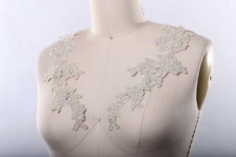 Beaded Flower Lace Applique Champagne