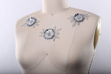 Silver Sequined Rose Iron-On Applique
