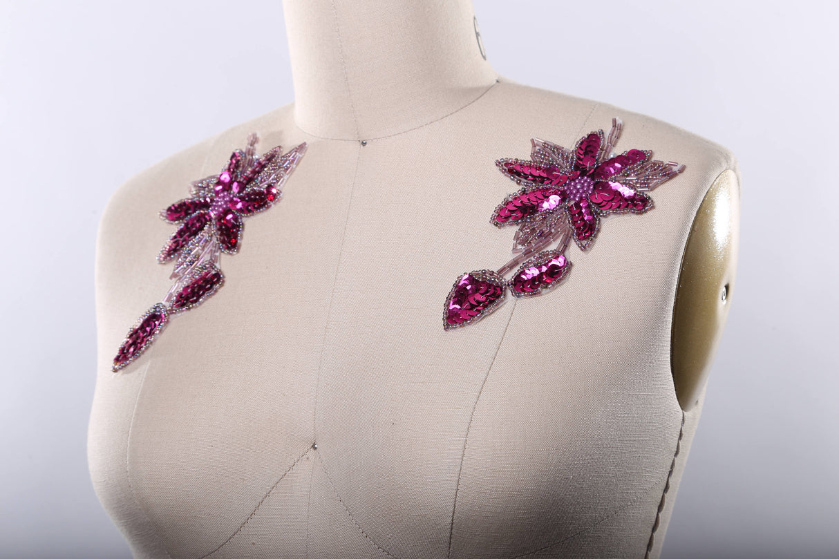 Flower Applique Iron-On Magenta Purple Sequined Beaded