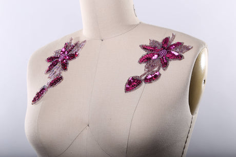 Flower Applique Iron-On Magenta Purple Sequined Beaded