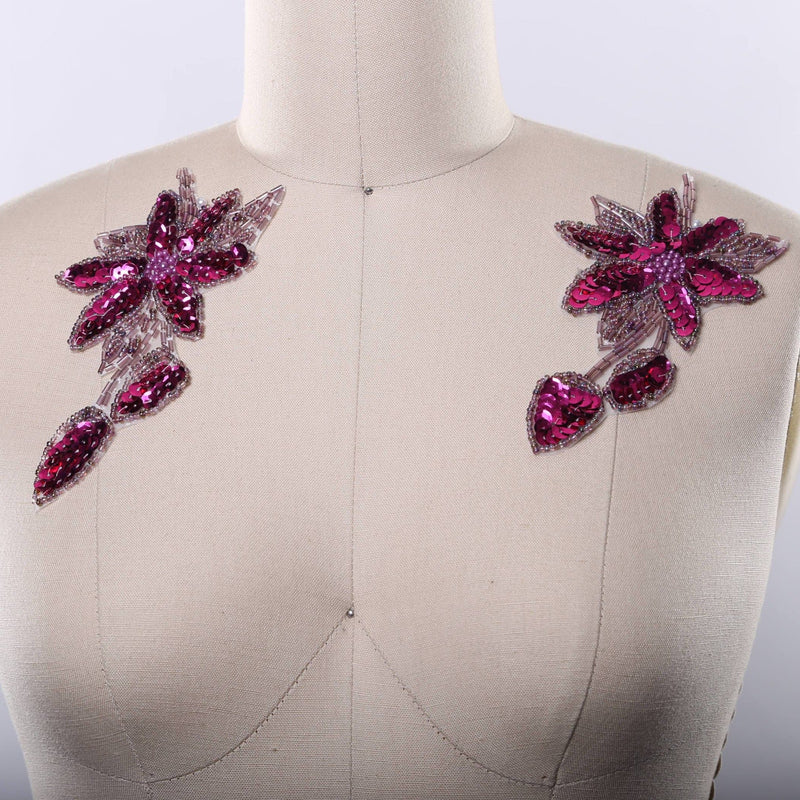 Flower Applique Iron-On Magenta Purple Sequined Beaded