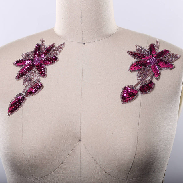 Flower Applique Iron-On Magenta Purple Sequined Beaded