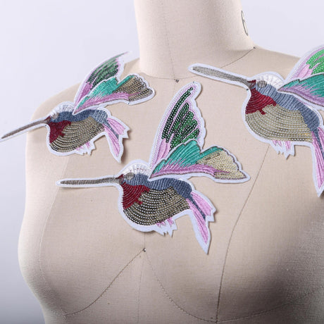 Hummingbird Iron-On Sequins Patch