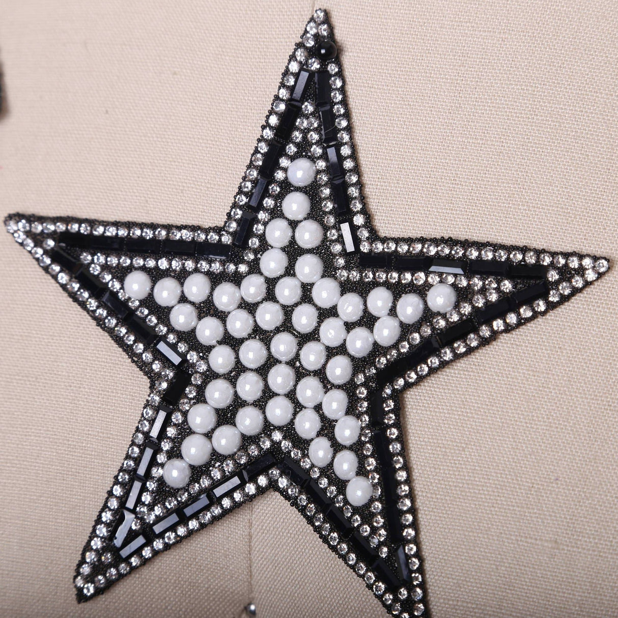 Star Patch Black White Pearl Rhinestone 5in