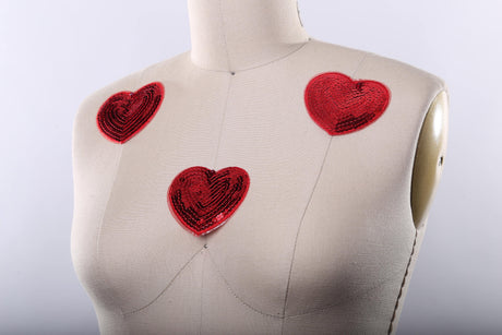 Sequin Heart Patches 3 Inch Red Iron-On