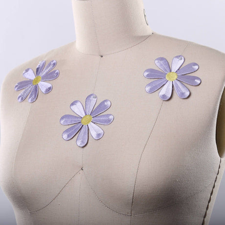 Embroidered Daisy Iron-On Patch 3in Lavender