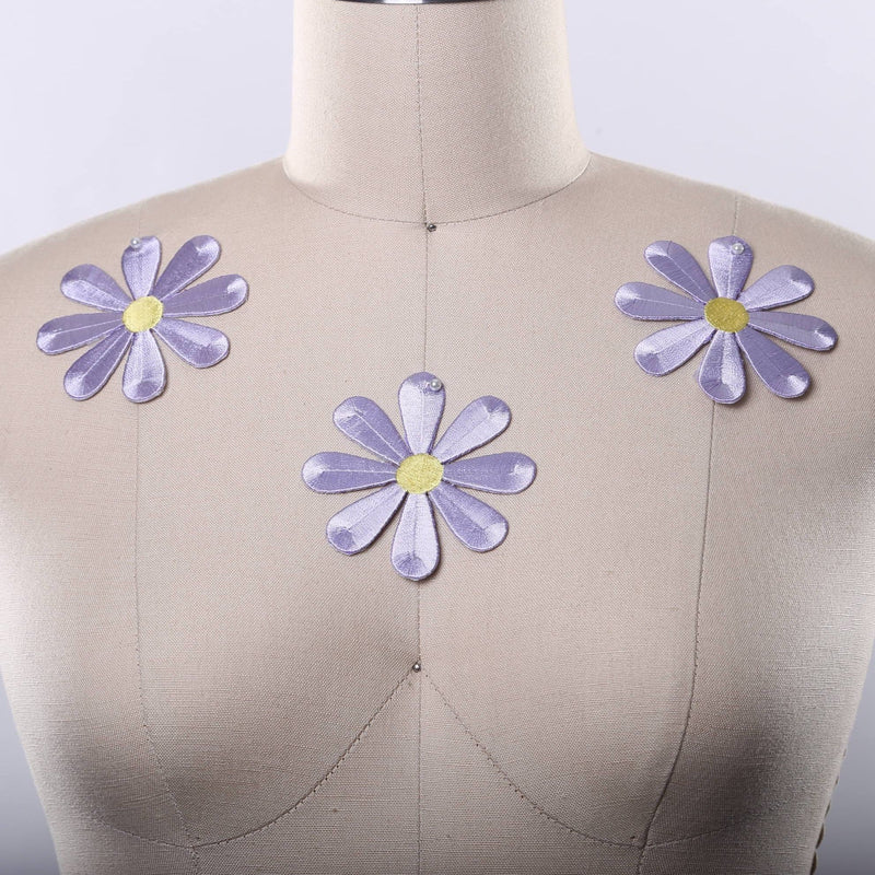 Embroidered Daisy Iron-On Patch 3in Lavender