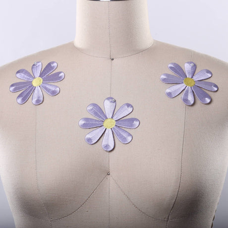 Embroidered Daisy Iron-On Patch 3in Lavender