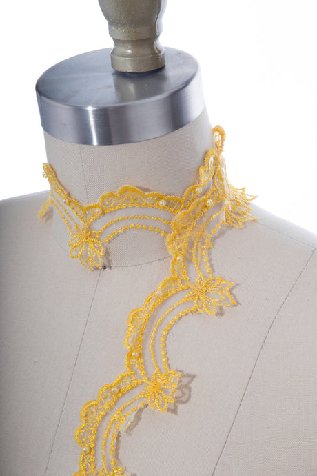 Beaded Lace Trim Yellow Scalloped