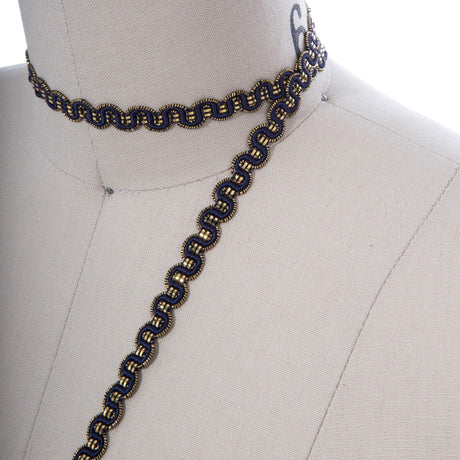 Gimp Trim Navy Gold Scroll 3/8 Inch