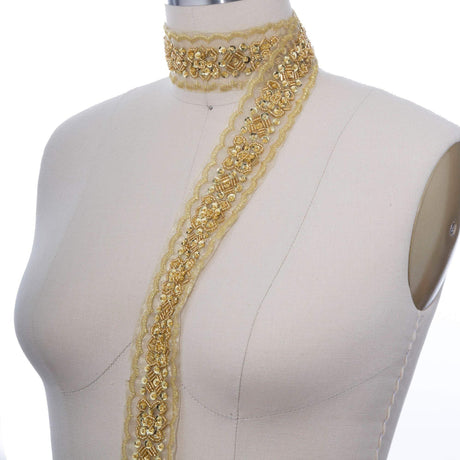 Gold Sequin Beaded Lace Trim