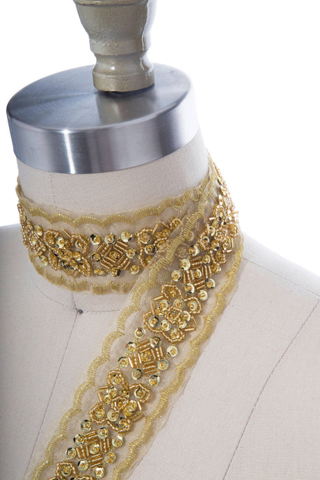 Gold Sequin Beaded Lace Trim