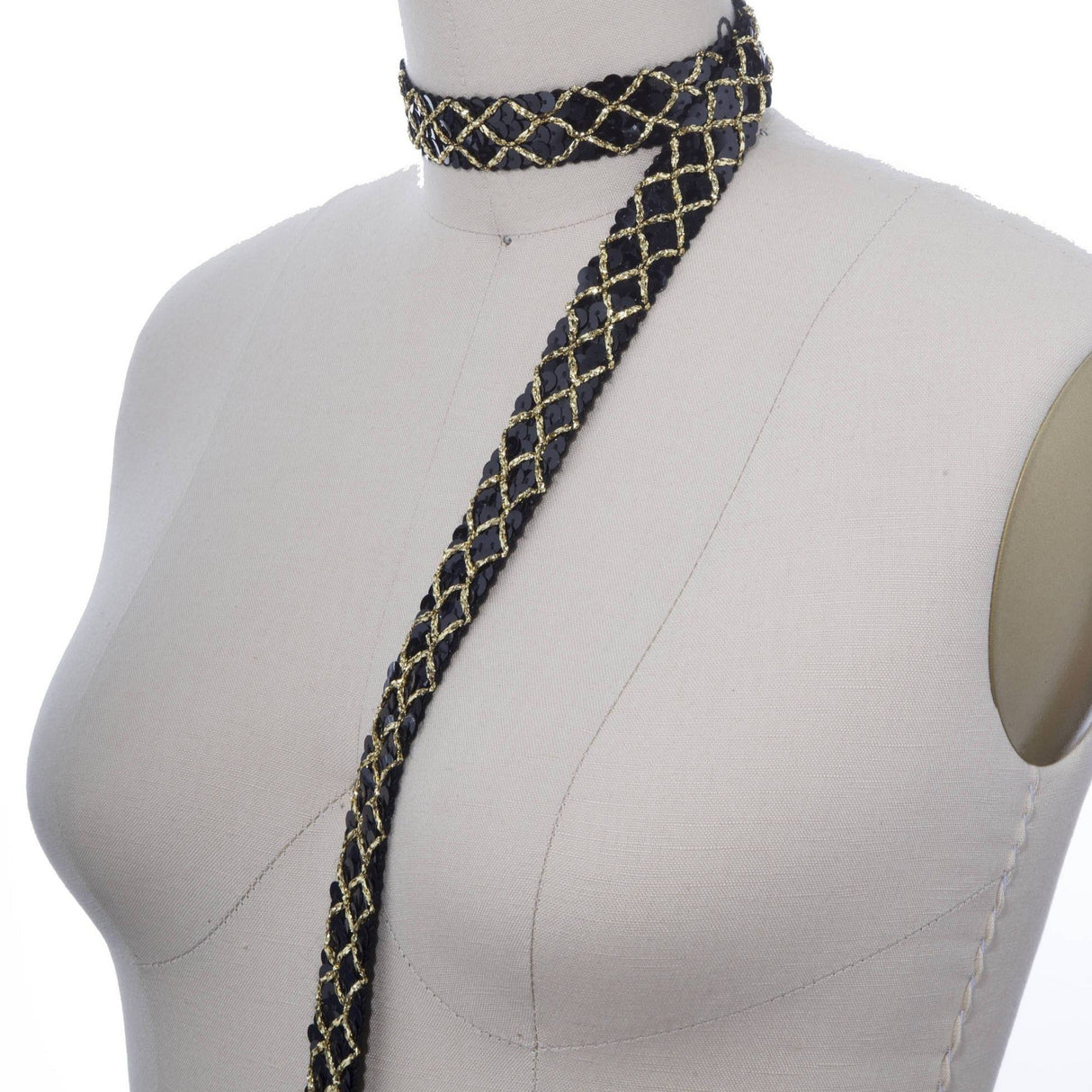 Sequin Trim Black Gold Argyle 1 Yard