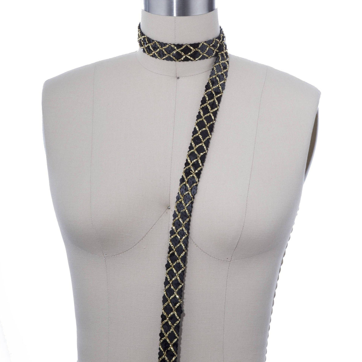 Sequin Trim Black Gold Argyle 1 Yard