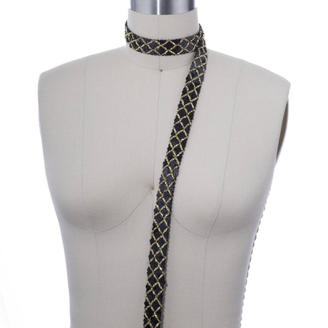 Sequin Trim Black Gold Argyle 1 Yard