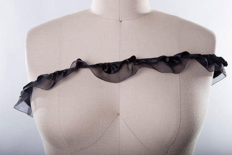Ruffle Trim Black Satin Chiffon 1.5in