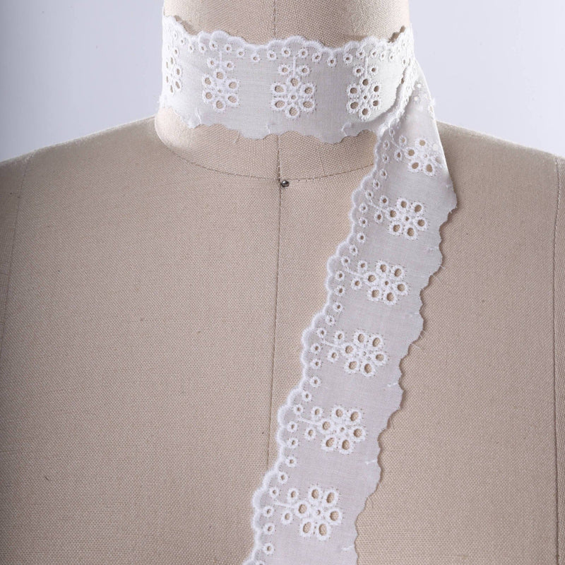 Eyelet Lace Trim White Cotton 2"