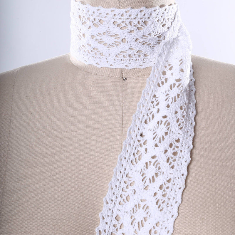 Cluny Lace Trim White Cotton Eyelet