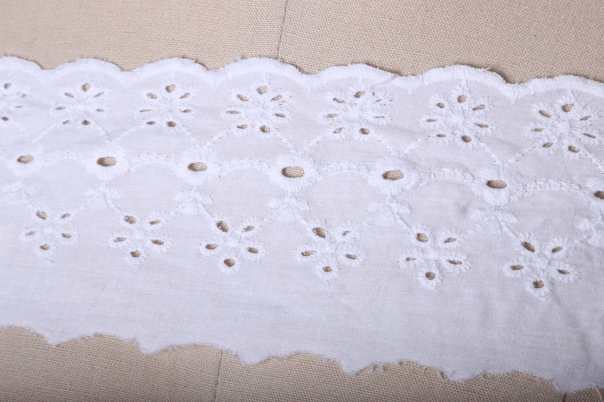 Eyelet Lace Trim White Cotton 3in Scalloped