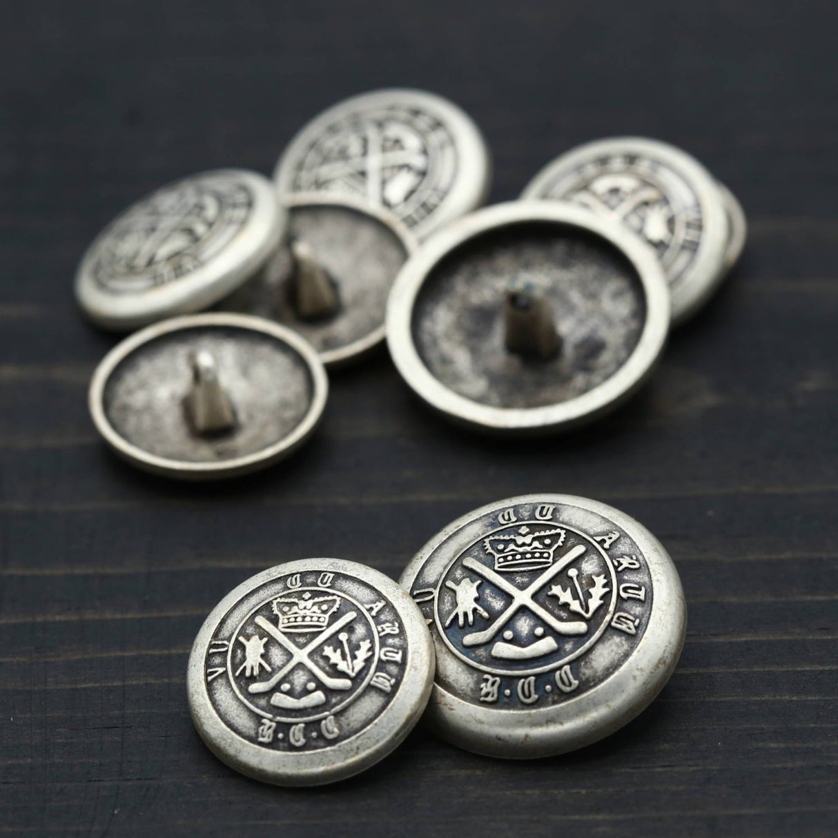 Metal Shank Button Silver Double Hockey Sticks