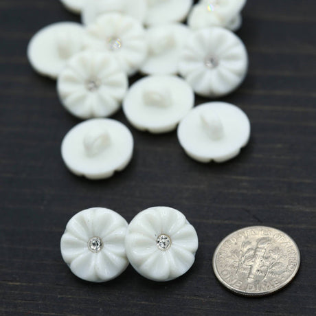 Rhinestone Button White Flower Shank 15mm