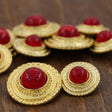 Decorative Shank Button Red Gold Plastic