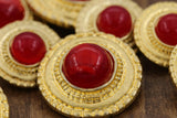 Decorative Shank Button Red Gold Plastic