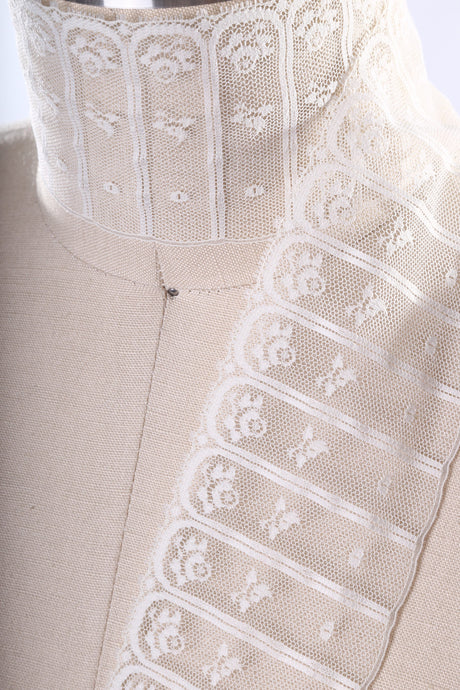 Lace Trim Ivory Polyester Floral