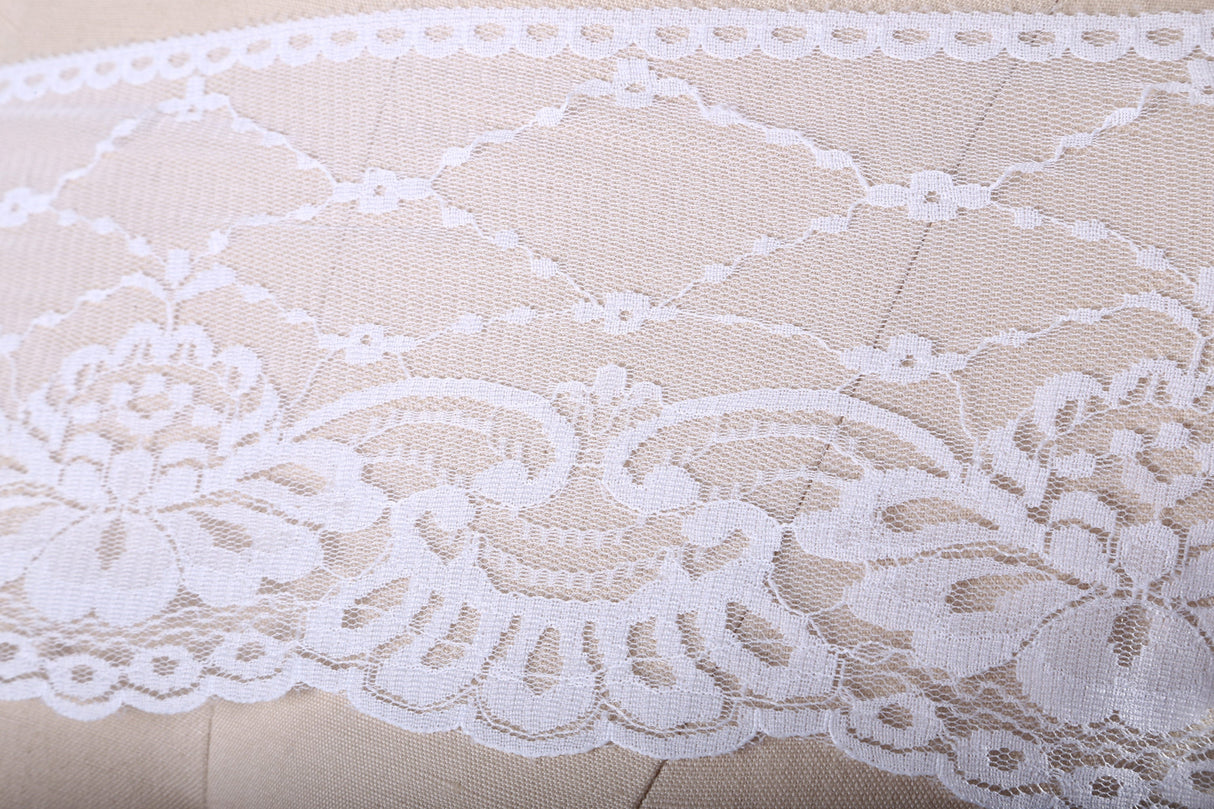 Lace Trim Polyester Floral Scalloped Black White