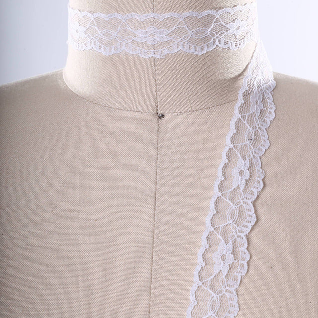 Lace Trim White Polyester Bridal