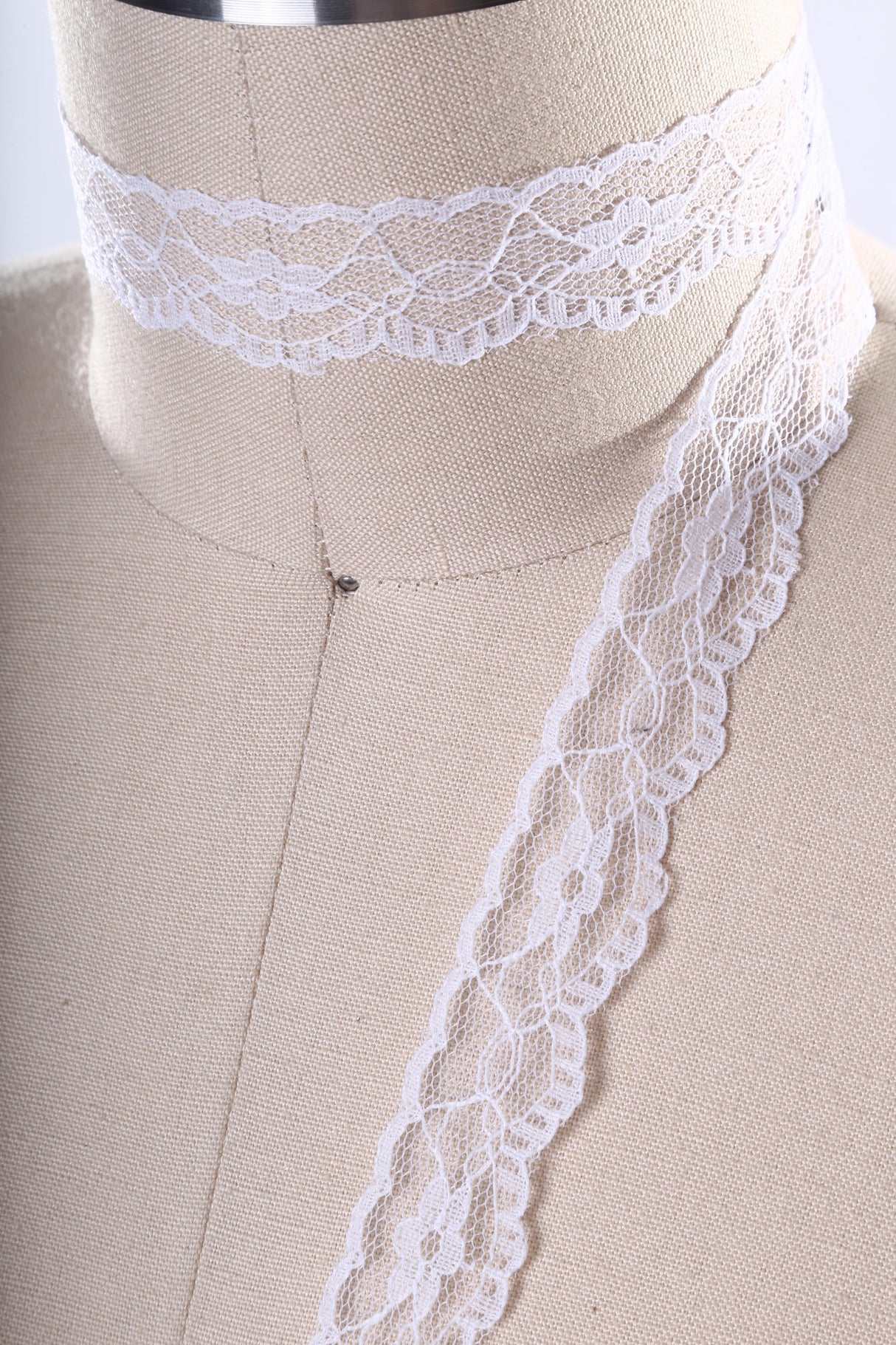 Lace Trim White Polyester Bridal