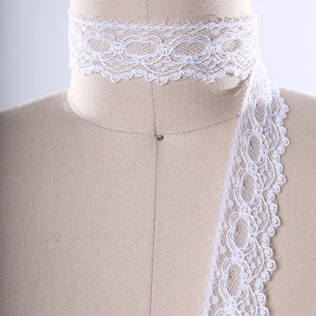 Lace Trim White Bridal Narrow
