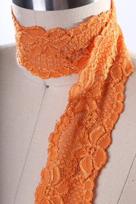 Stretch Lace Trim Orange Floral 2.5"