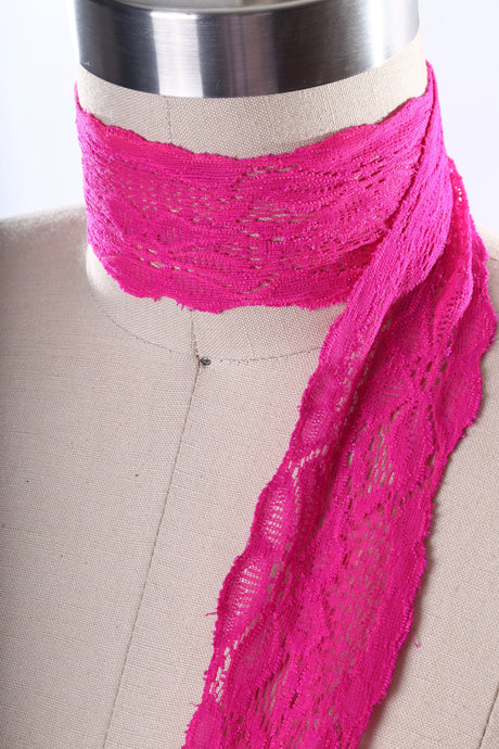 Stretch Lace Trim Hot Pink 2.5" Floral