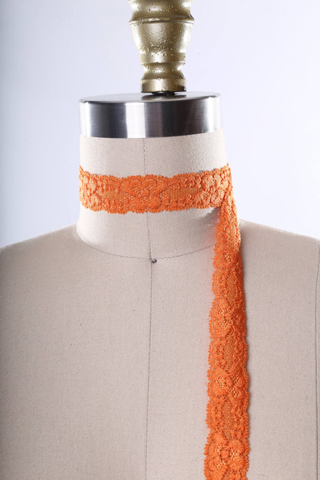 Stretch Lace Trim Fire Orange 7/8 Inch