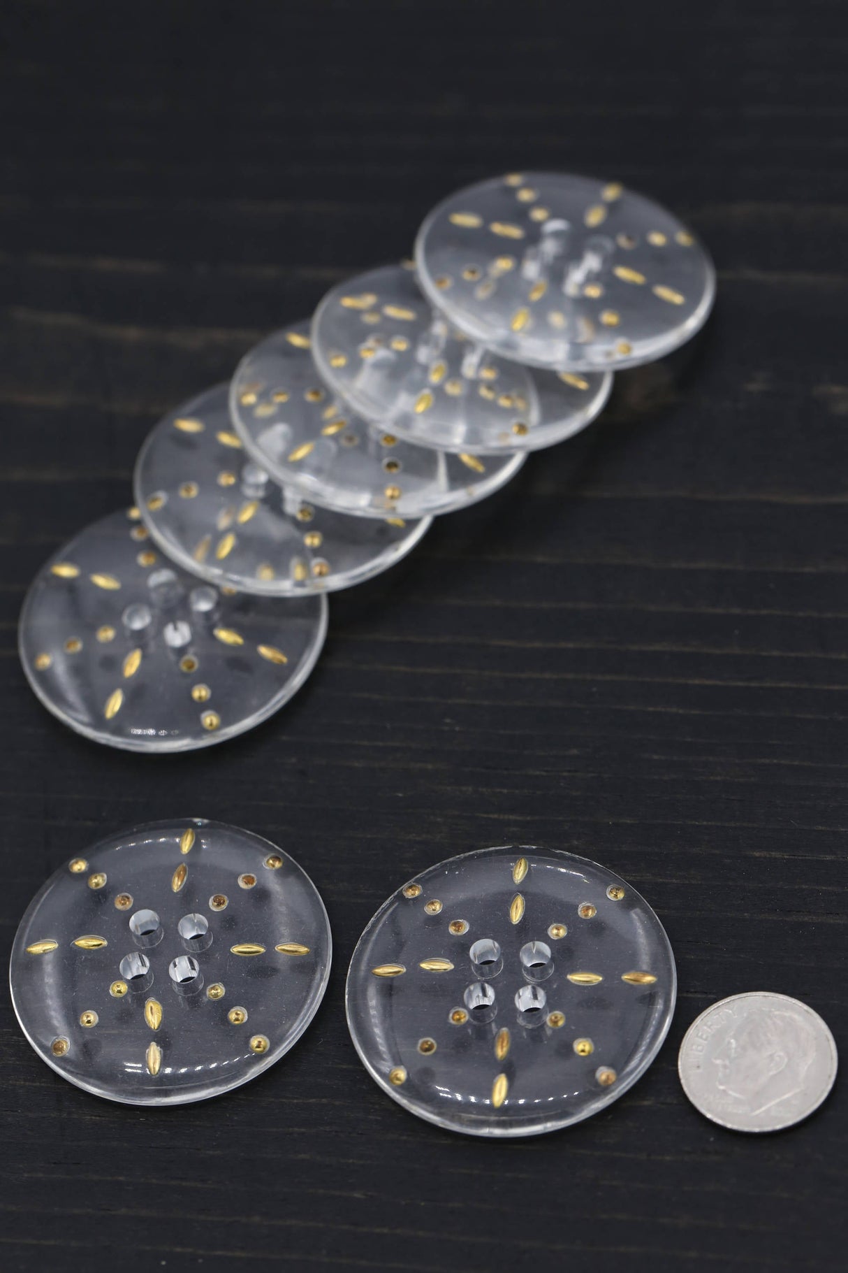 Plastic Button Clear Gold Etching Star 60L