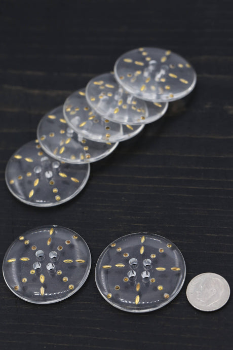 Plastic Button Clear Gold Etching Star 60L
