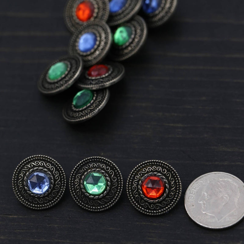 Gemstone Shank Button Gunmetal Acrylic