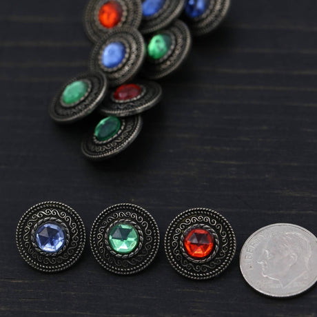 Gemstone Shank Button Gunmetal Acrylic